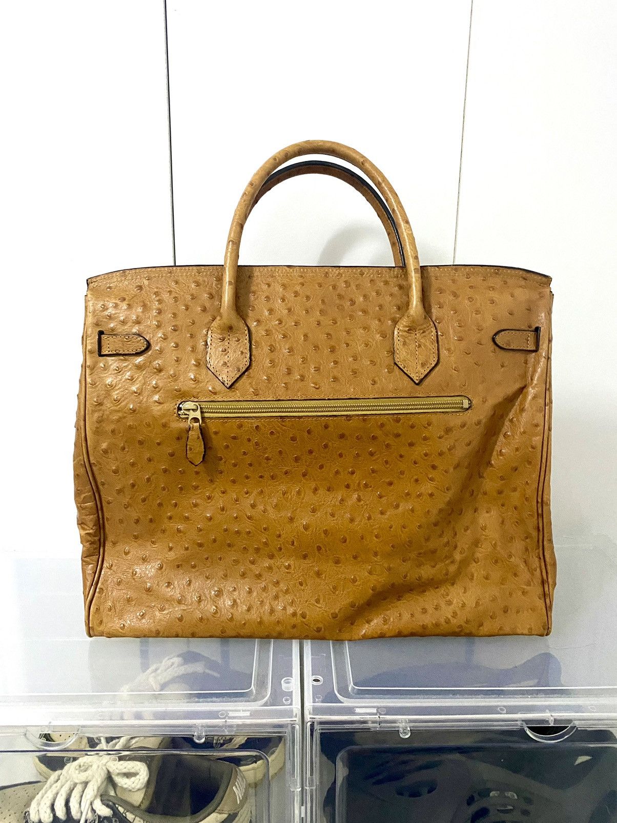 Japanese Brand Rare Ostrich patina Leather Birkin Bag Size ONE SIZE - 7 Thumbnail
