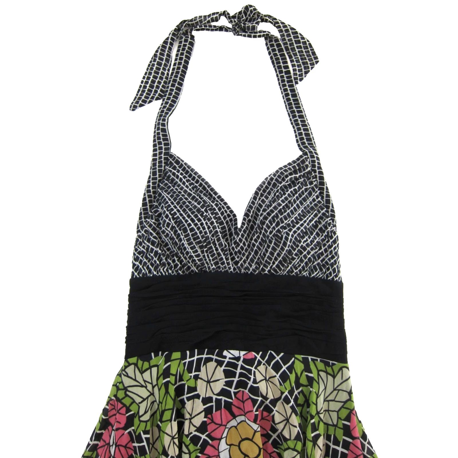 Pinko SANGRIA 100% Silk Black Green Pink Floral Checkered Halter Midi Tank Dress 10 Size L / US 10 / IT 46 - 4 Thumbnail