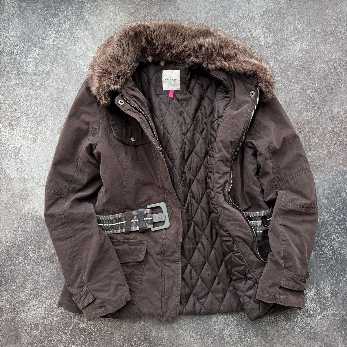Orsay Y2K Vintage Military Utility Style Belted Jacket