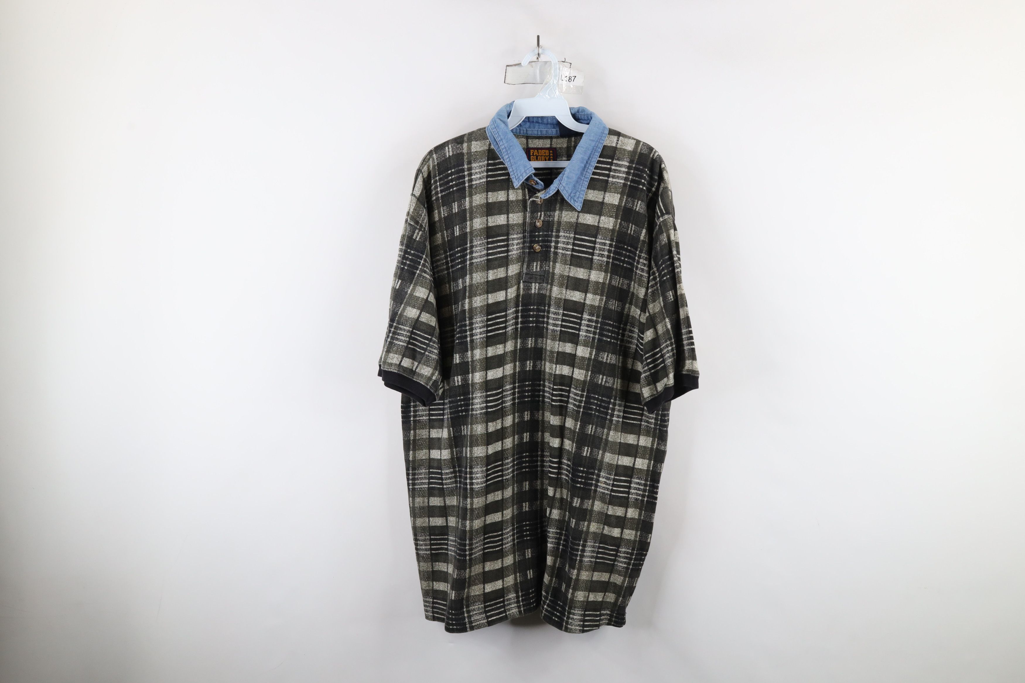 Vintage Vintage 90s Streetwear Fit Denim Collar Polo Shirt Plaid Size US XL / EU 56 / 4 - 1 Thumbnail