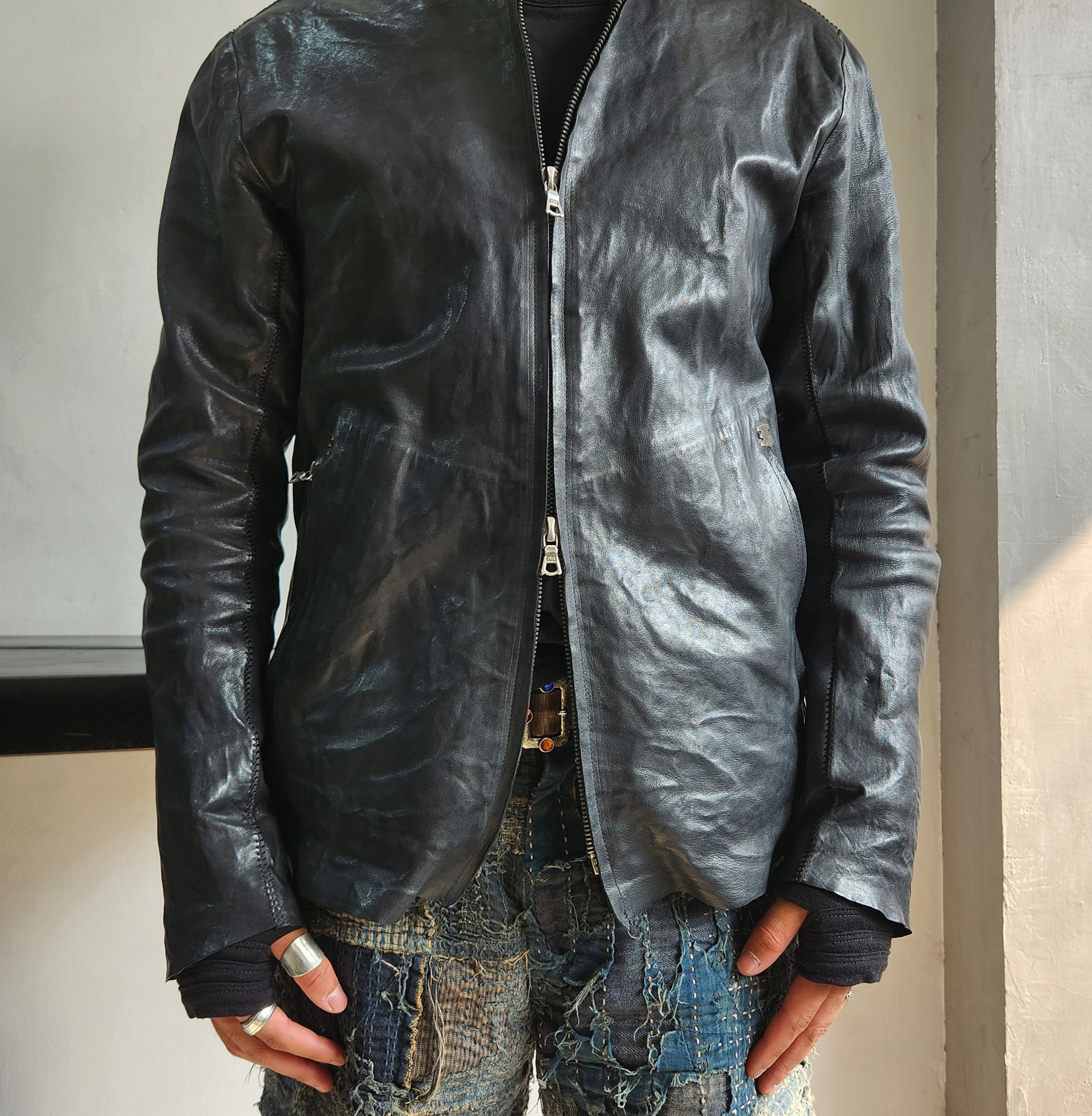 Issac Sellam inflatable moto spine lamb leather jacket