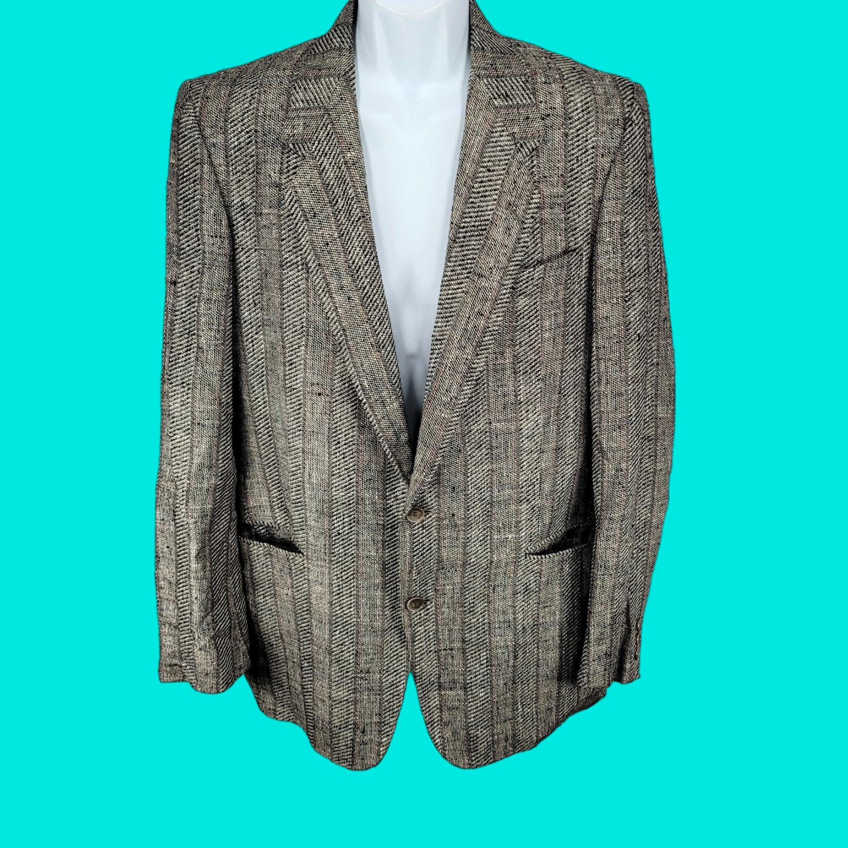 Vintage Profilo White Black Striped 2 Button Ventless Notch Blazer Sport Coat Italy 40 Size 40R - 1 Thumbnail