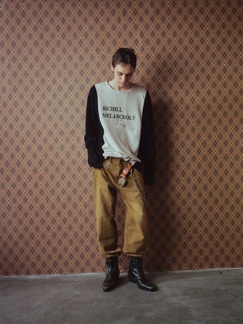 Richill Melancholy Slogan Embroidered Khaki Denim Pants