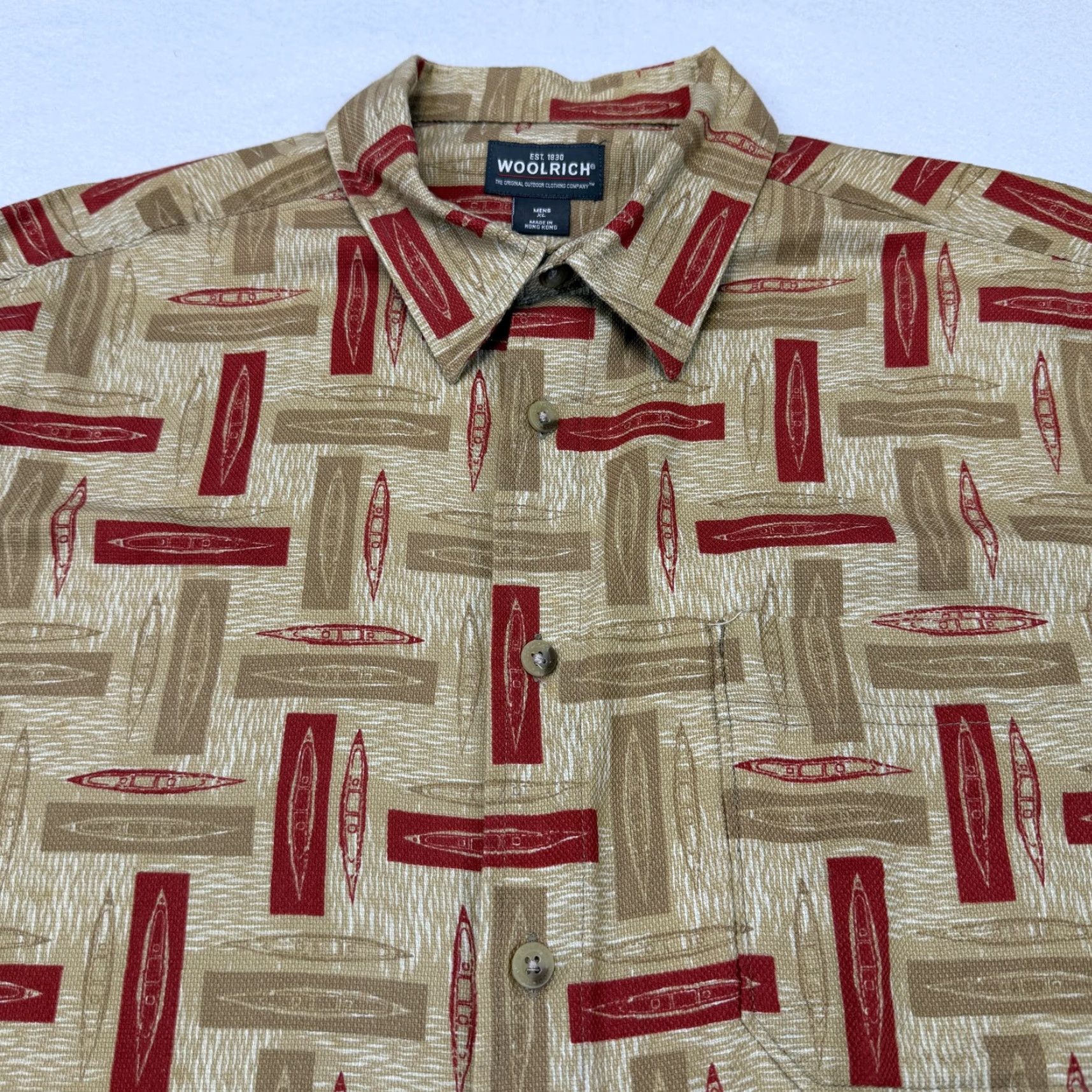 Vintage Vintage Woolrich Shirt Mens XL Beige Kayak Graphic Print Short Sleeve Button Up Size US XL / EU 56 / 4 - 3 Thumbnail