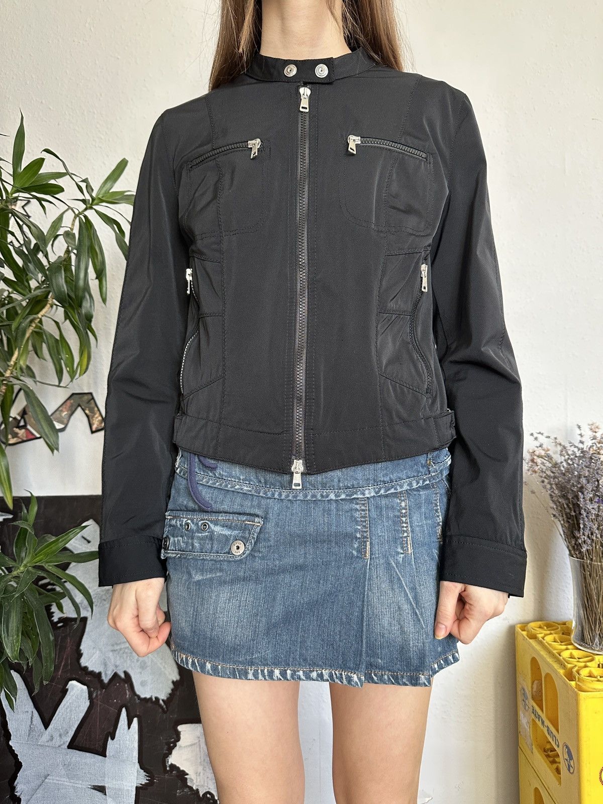 Vintage Marccain Vintage Nylon Double Zip Up Moto Biker Jacket Size S / US 4 / IT 40 - 2 Thumbnail