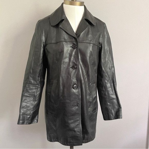 Roots Vintage Roots Black Leather Straight Cut Mid Length Car Coat Size S / US 4 / IT 40 - 3 Thumbnail