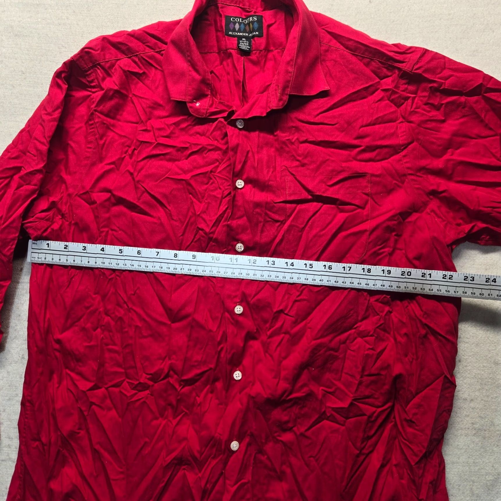 Alexander Julian Alexander Julian Colours Solid Red Long Sleeve Button Up Dress Shirt XL Mens Front Collared Button-Down 17 in Red Colorful 90s (if applicable) Size US XL / EU 56 / 4 - 4 Thumbnail