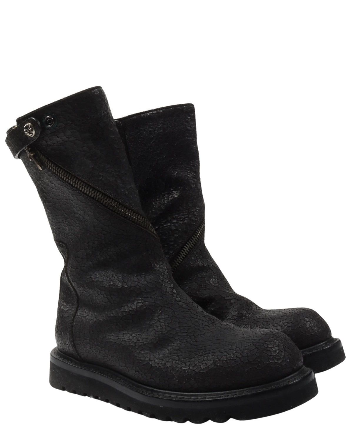 Pre-owned Rick Owens Blistered Leather Spiral Zip Creeper Boots 40 In Black