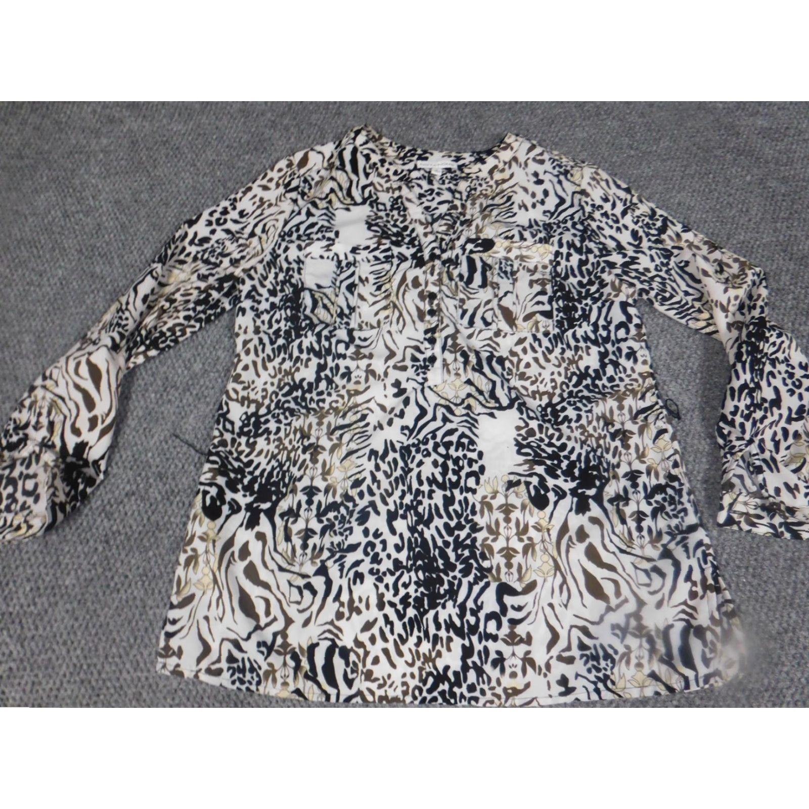 Vintage Notations Blouse Women Small Brown Crew Neck Long Sleeve Pullover Button Casual Polyester Down Knit/Stretch Size S / US 4 / IT 40 - 3 Thumbnail