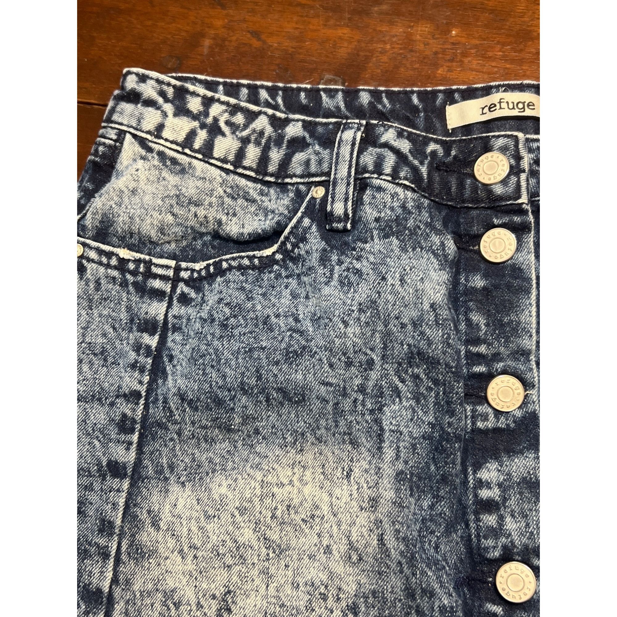 Other Refuge Acid Wash Denim Button-Front Mini Skirt Silver Tone H Size 30" / US 8 / IT 44 - 2 Thumbnail