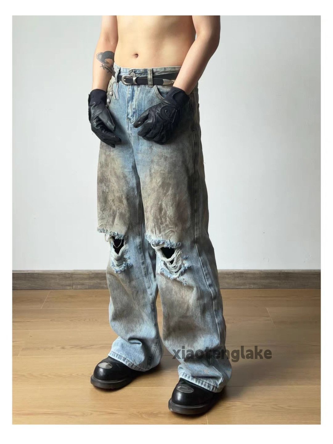Jean zx distressed wide Leg loose baggy ripped damaged punk jeans Size US 32 / EU 48 - 6 Thumbnail