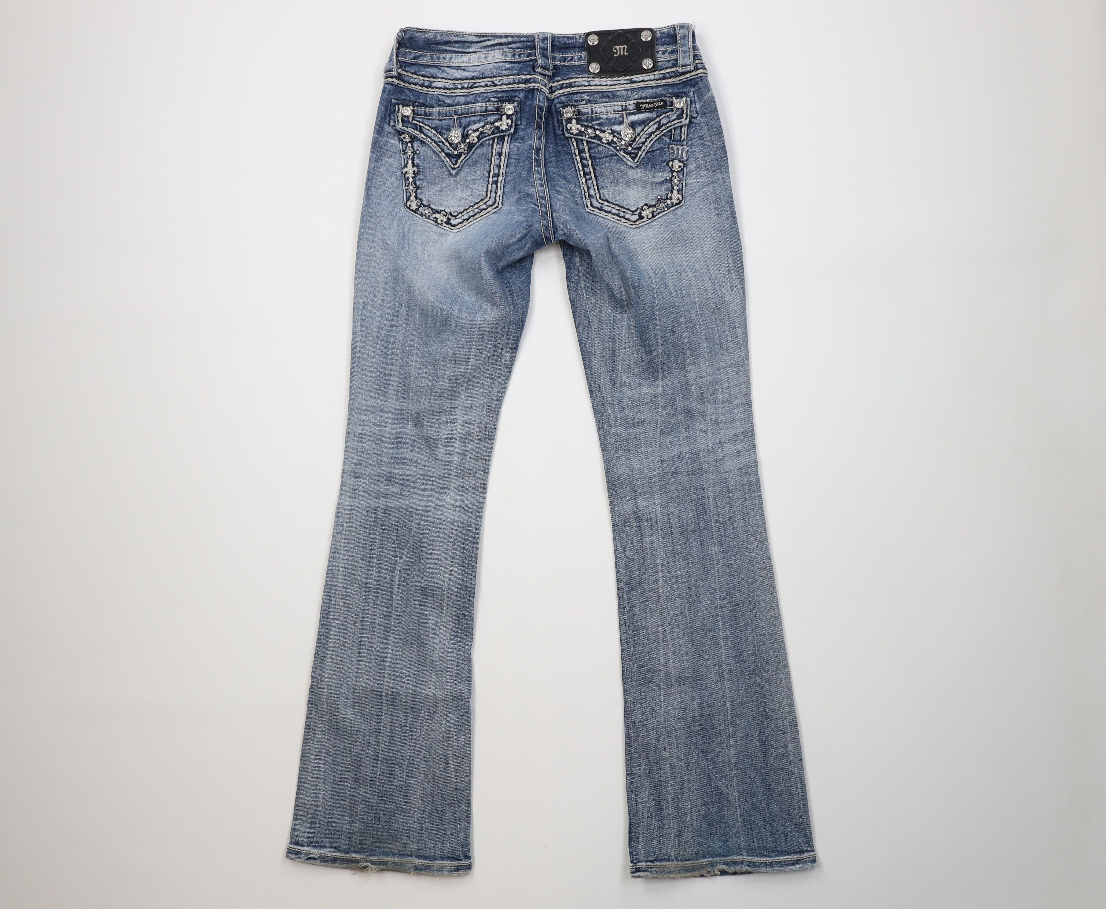 Miss Me Miss Me Thick Stitch Jeweled Stretch Flared Denim Jeans Blue Size 27" / US 4 / IT 40 - 10 Thumbnail