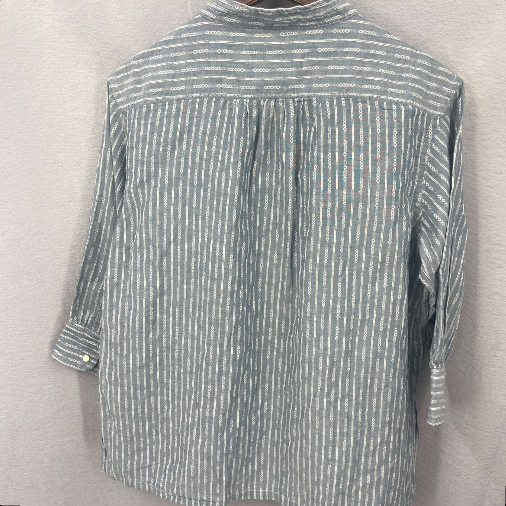 Frye Frye Women's Tunic Blouse XS Chambray Casua lStriped Long Sleeve V-Neck Button Fall Spring Summer Size XS / US 0-2 / IT 36-38 - 5 Thumbnail