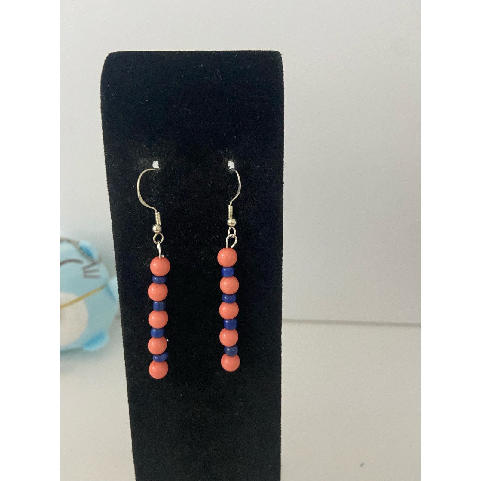 Handmade handmade pink and blue bead earrings Size ONE SIZE - 1 Thumbnail