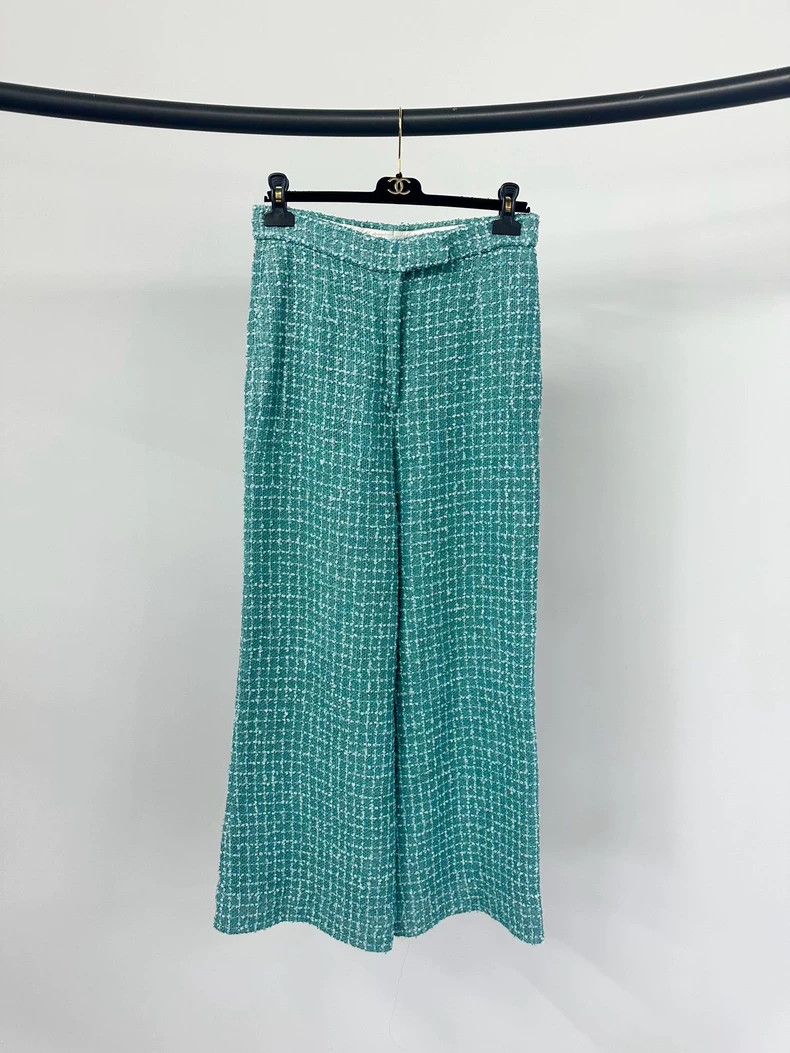 Chanel Chanel 23P Lake Blue Tweed Glazed Buckle Wide-leg Pants Size 25" / US 0 / IT 36 - 1 Thumbnail
