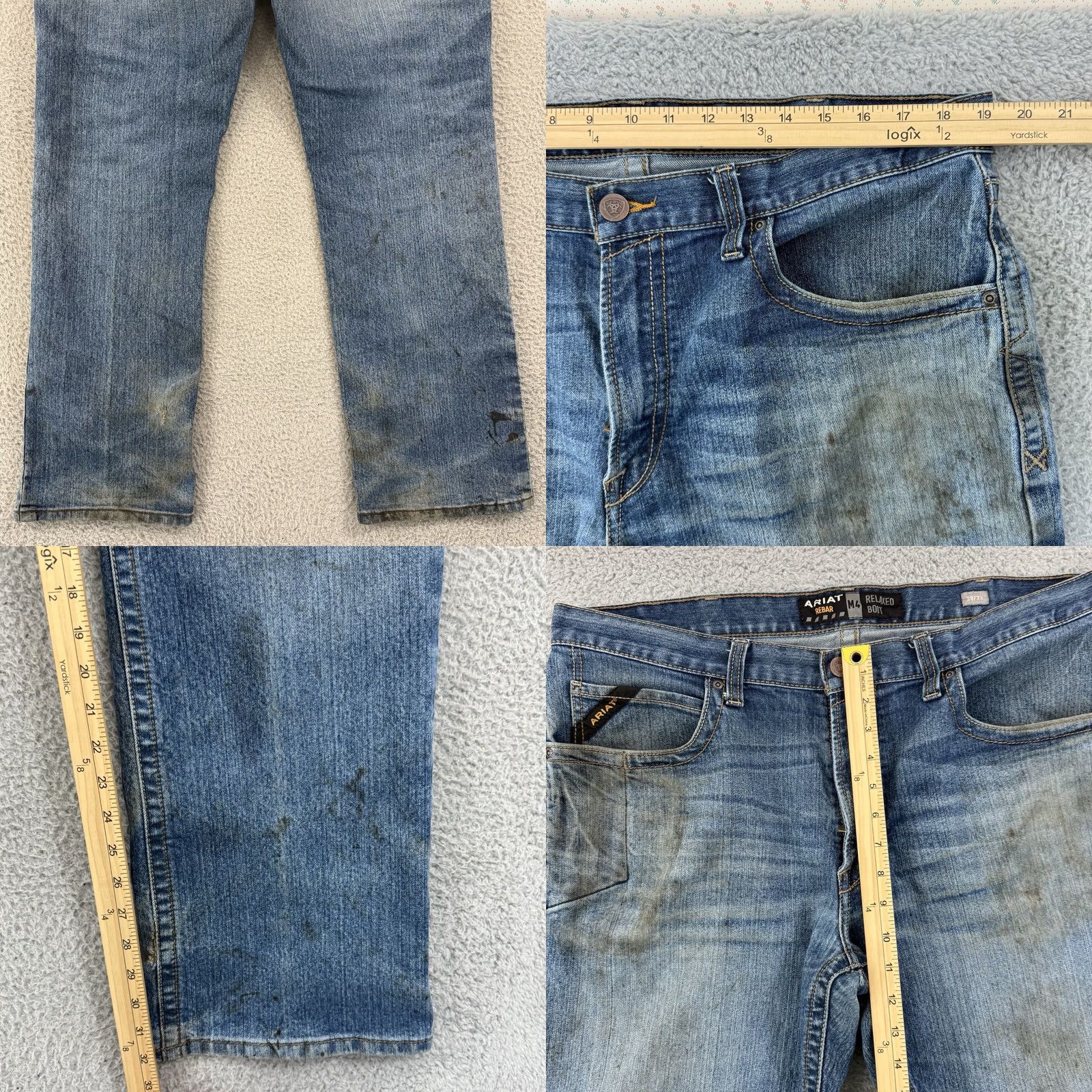 Ariat Ariat Jeans Mens 38x32 Blue Bootcut Low Rise Stretch Denim 5-Pocket Distressed Size US 38 / EU 54 - 8 Thumbnail