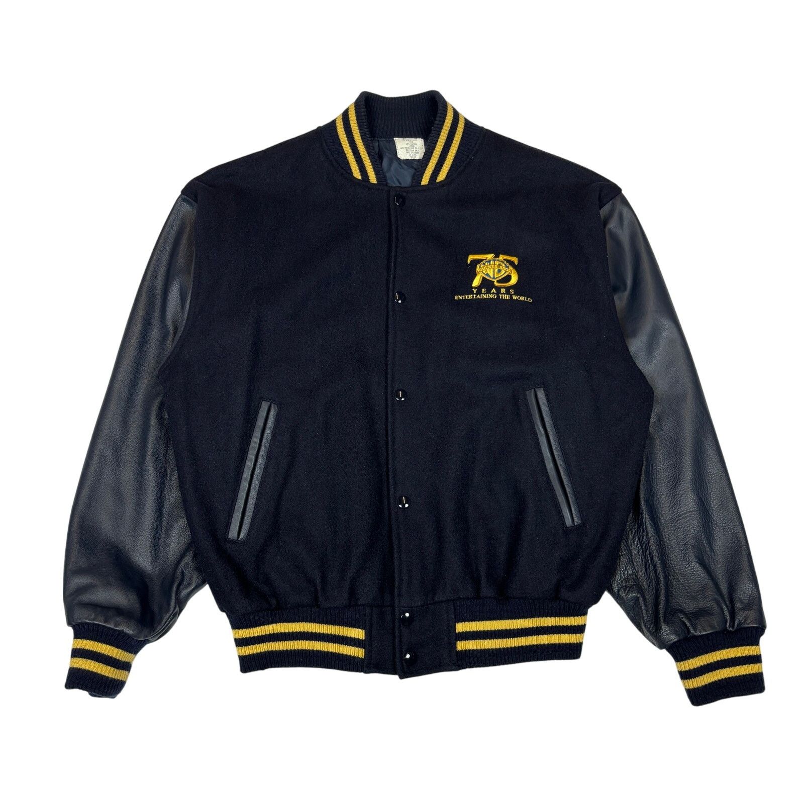 Warner Bros Vintage 90s Warner Brothers Varsity Letterman Leather Jacket Size US M / EU 48-50 / 2 - 1 Thumbnail
