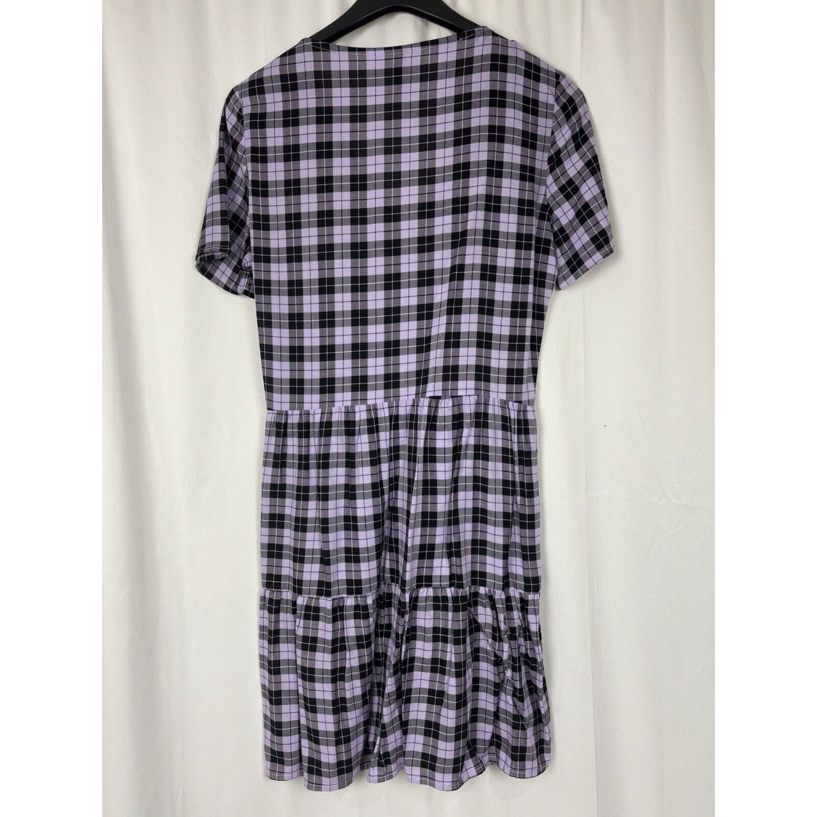 H&M H&M Divided Women’s Purple Black Plaid V Neck SS Dress XXS Size XXS / US 00 / IT 34 - 2 Thumbnail