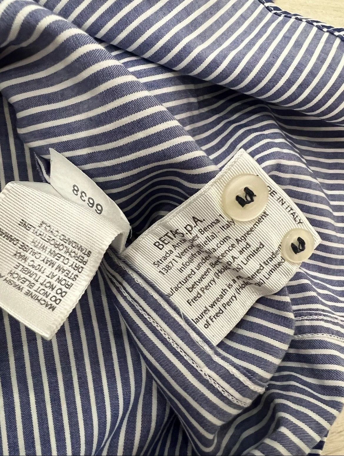 Fred Perry × Vintage VTG Shirt Fred Perry Blue Striped with Big Logo Long Sleeve Size US XL / EU 56 / 4 - 6 Thumbnail