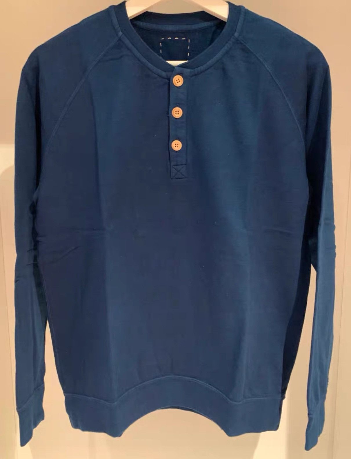 image of Visvim Indigo Raglan Henley(Giza) Blue Dyed Egyptian Cotton, Men's (Size Medium)