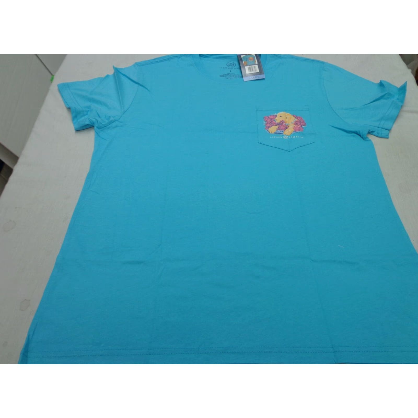 Vintage Lauren James Women's Shirt Puppies Flowers & Fur Pocket Graphic Crew Neck Short Sleeve Blue LARGE NWT Size L / US 10 / IT 46 - 3 Thumbnail