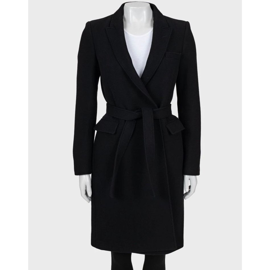 Saint Laurent Paris NWOT Saint Laurent Black Wool Belted Coat - Size L (FR40) Size M / US 6-8 / IT 42-44 - 1 Thumbnail