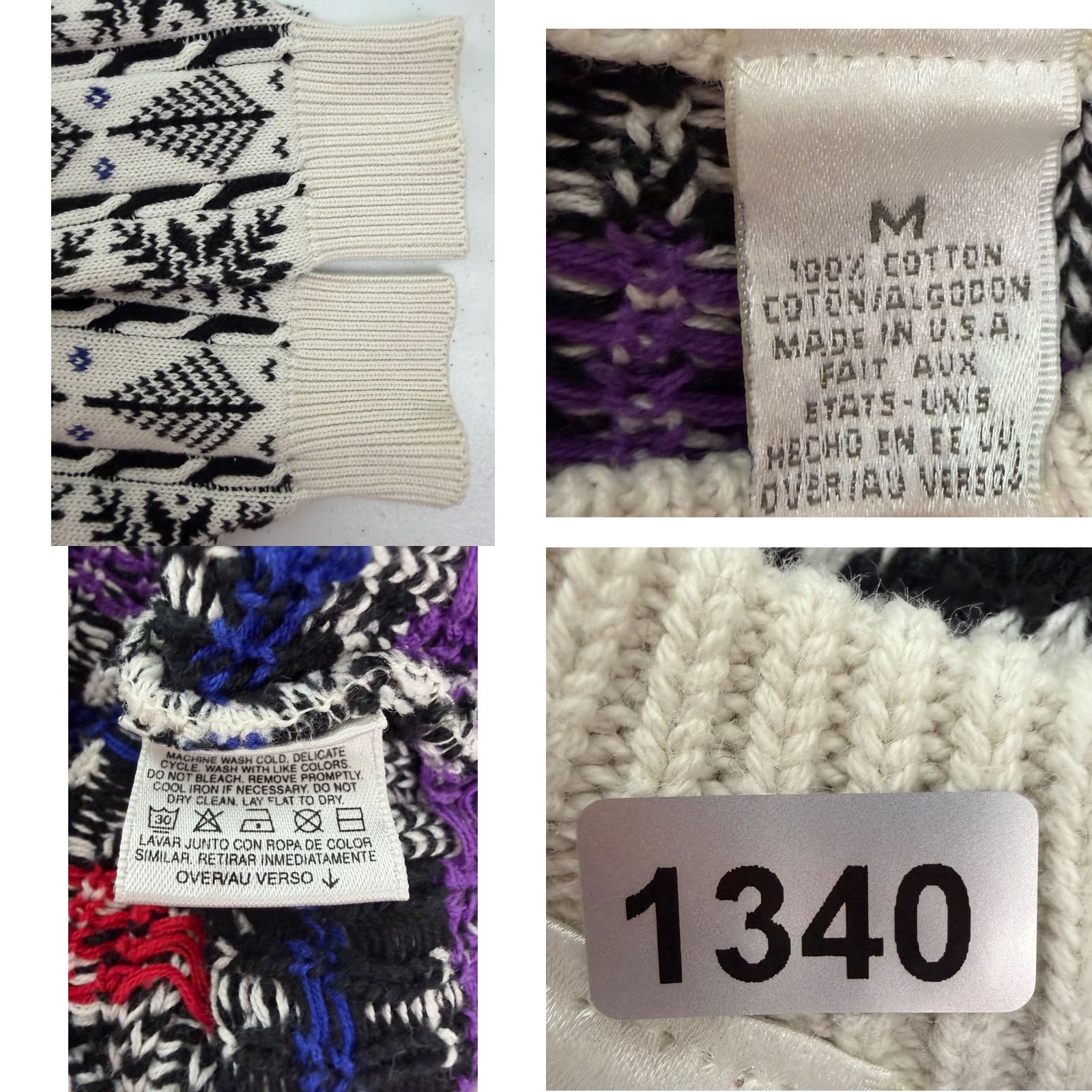 Etro VINTAGE Womens Fair Isle Sweater Pullover Knitted Cotton White Medium 90s Ski Retro 80s Winter Casual Mens? Size M / US 6-8 / IT 42-44 - 8 Thumbnail