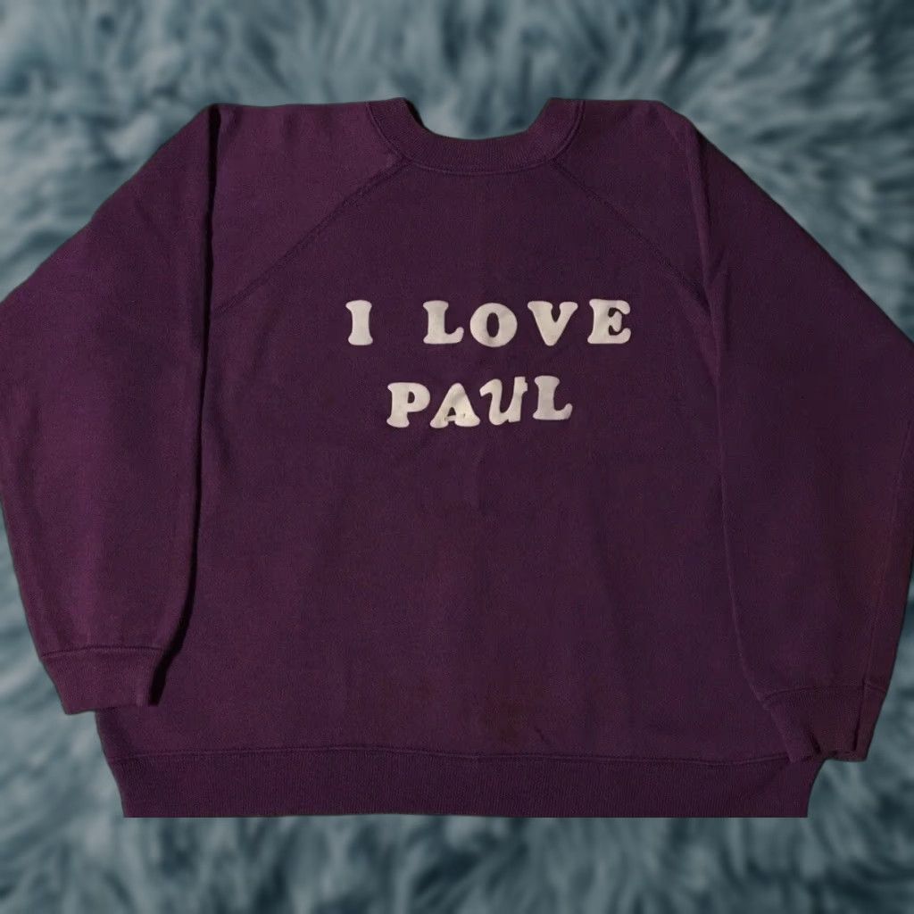 Hanes VINTAGE I Love Paul Hanes Sweatshirt L Purple 80s 90s Boxy Faded Surf Skate Hiking Womens Crew Sweatshirt Size L / US 10 / IT 46 - 1 Thumbnail
