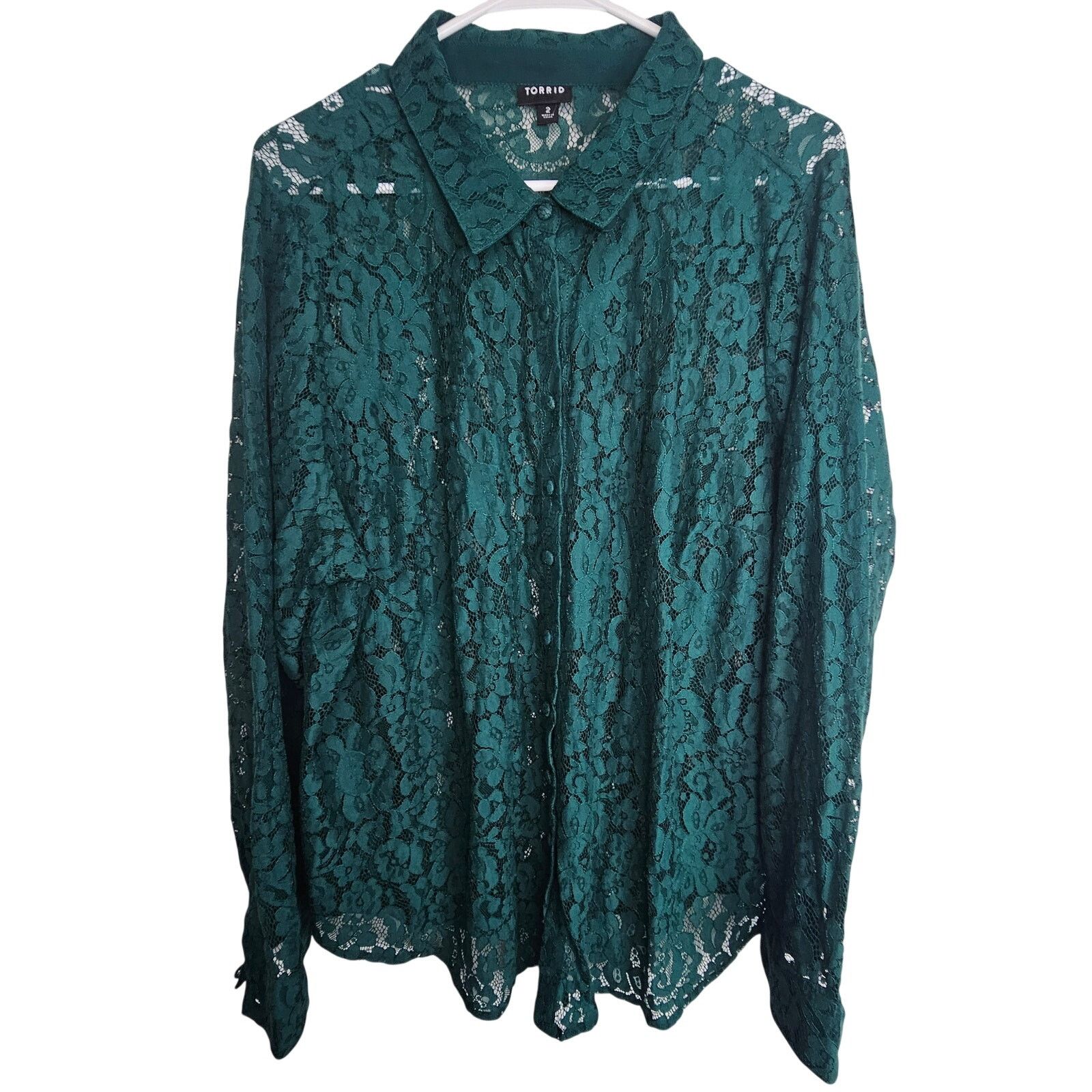 Corridor Torrid Lace Madison Button Down Blouse Plus Size 2X Holiday Size XXL / US 16-18 / IT 52-54 - 2 Thumbnail