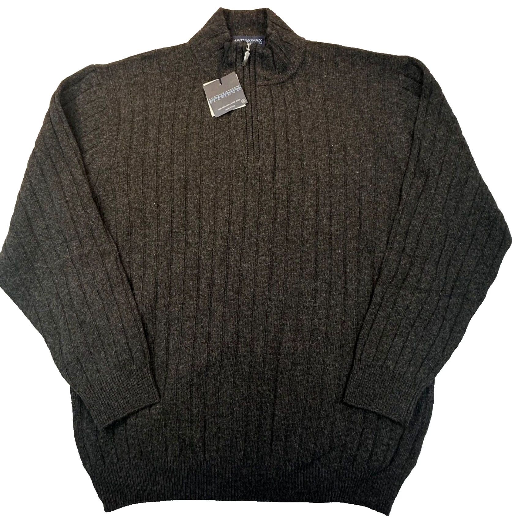 Vintage Hathaway Platinum 100% Geelong Lambs Wool Mens 2XL Pullover Sweater Mock 1/4 Zip Charcoal Gray NWT Made in Italy (Fall/Winter) Mens Size US XXL / EU 58 / 5 - 2 Thumbnail