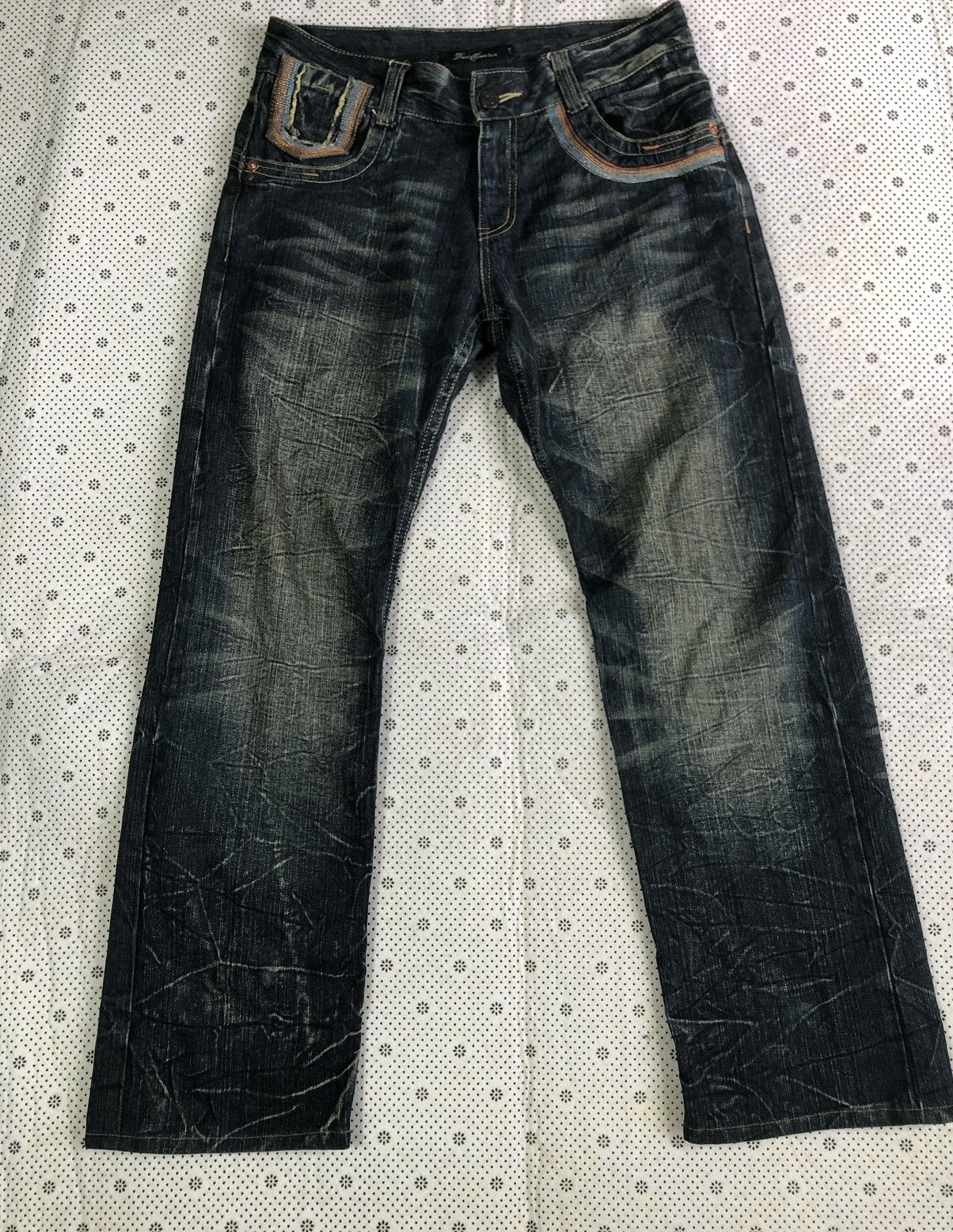 image of Distressed Denim x Hysteric Glamour Root Three Style Flared Jean in Dark Blue Denim, Women's (Size 