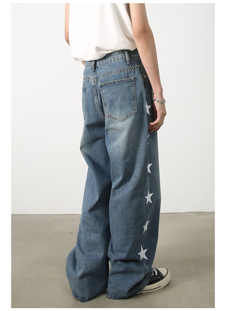 Japanese Brand × Jean Vintage star print loose straight casual jeans Size US 34 / EU 50 - 6 Thumbnail