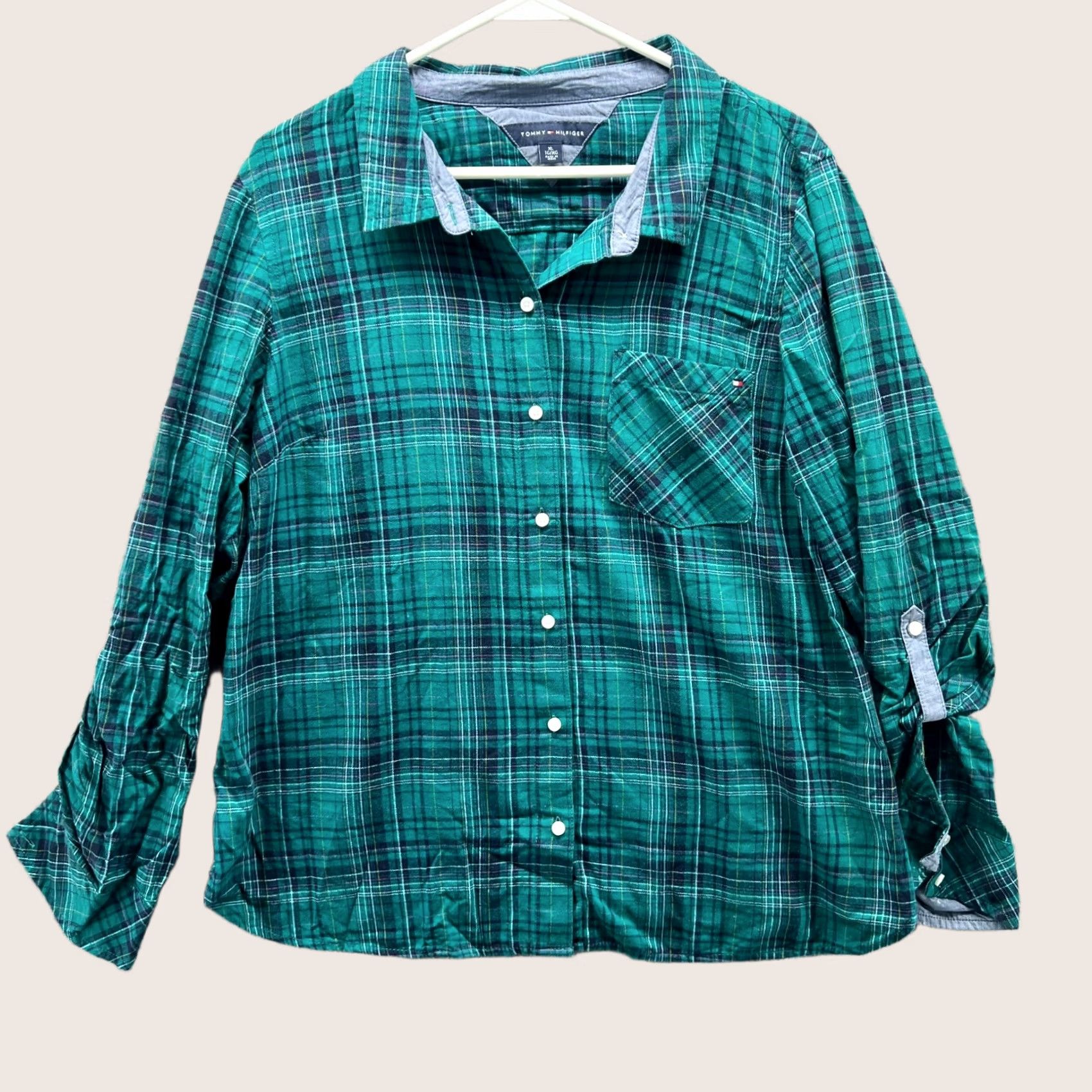 Tommy Hilfiger VINTAGE Tommy Hilfiger Shirt Womens XL Green Plaid Pocket Button Down Preppy Western Size XL / US 12-14 / IT 48-50 - 1 Thumbnail