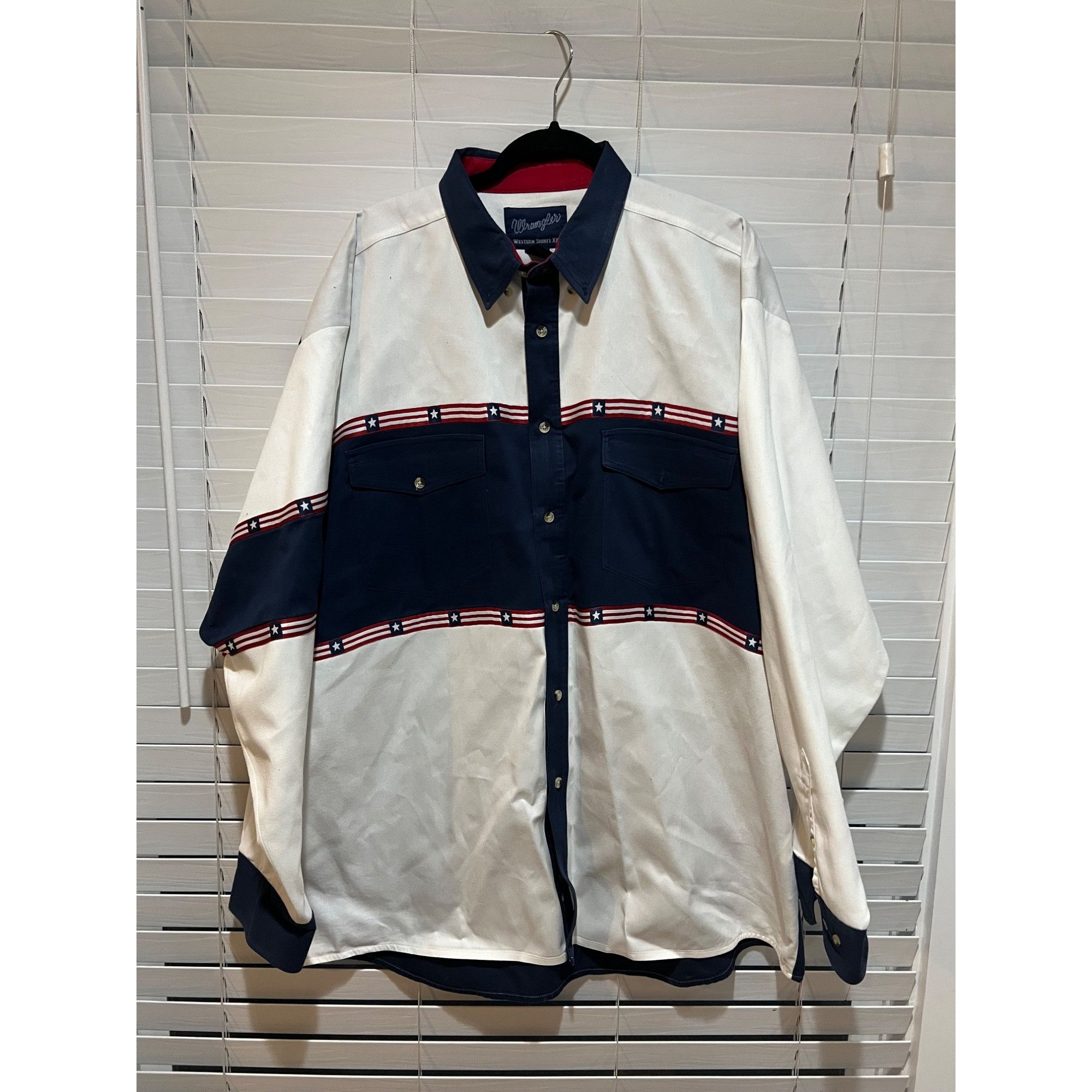 Vintage × Wrangler Vintage Wrangler USA Stars and Stripes Button Up Shirt - Siz Size US XXL / EU 58 / 5 - 1 Thumbnail