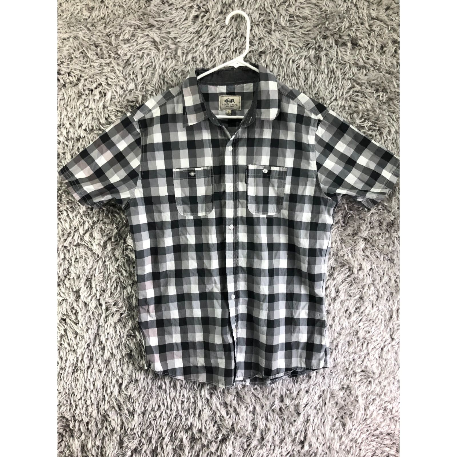 Ecko Unltd. Ecko UNLTD Shirt Mens Size L Gray Short Sleeve Button-Up Spread Collar Classic Modern Button-Up Shirt Size US L / EU 52-54 / 3 - 4 Thumbnail