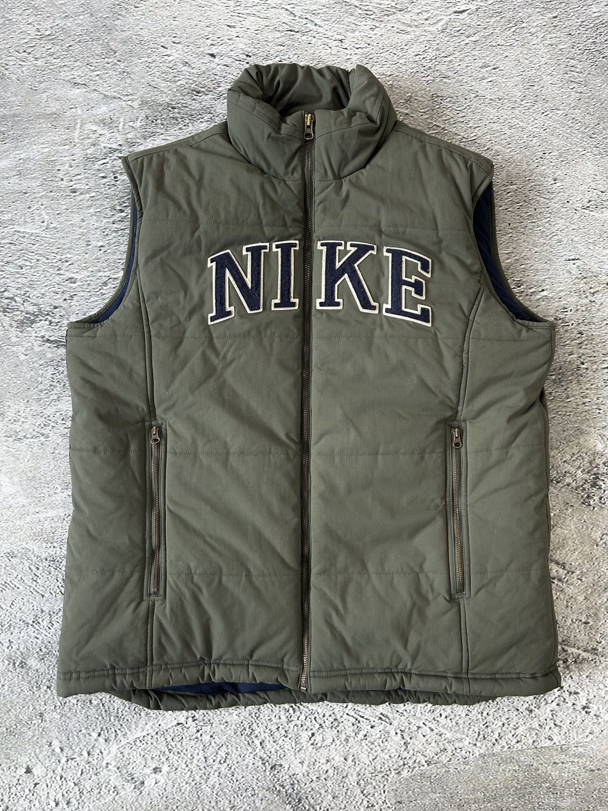 Nike × Vintage Nike puffer vest vintage green big logo spell out Y2K Size US M / EU 48-50 / 2 - 1 Thumbnail