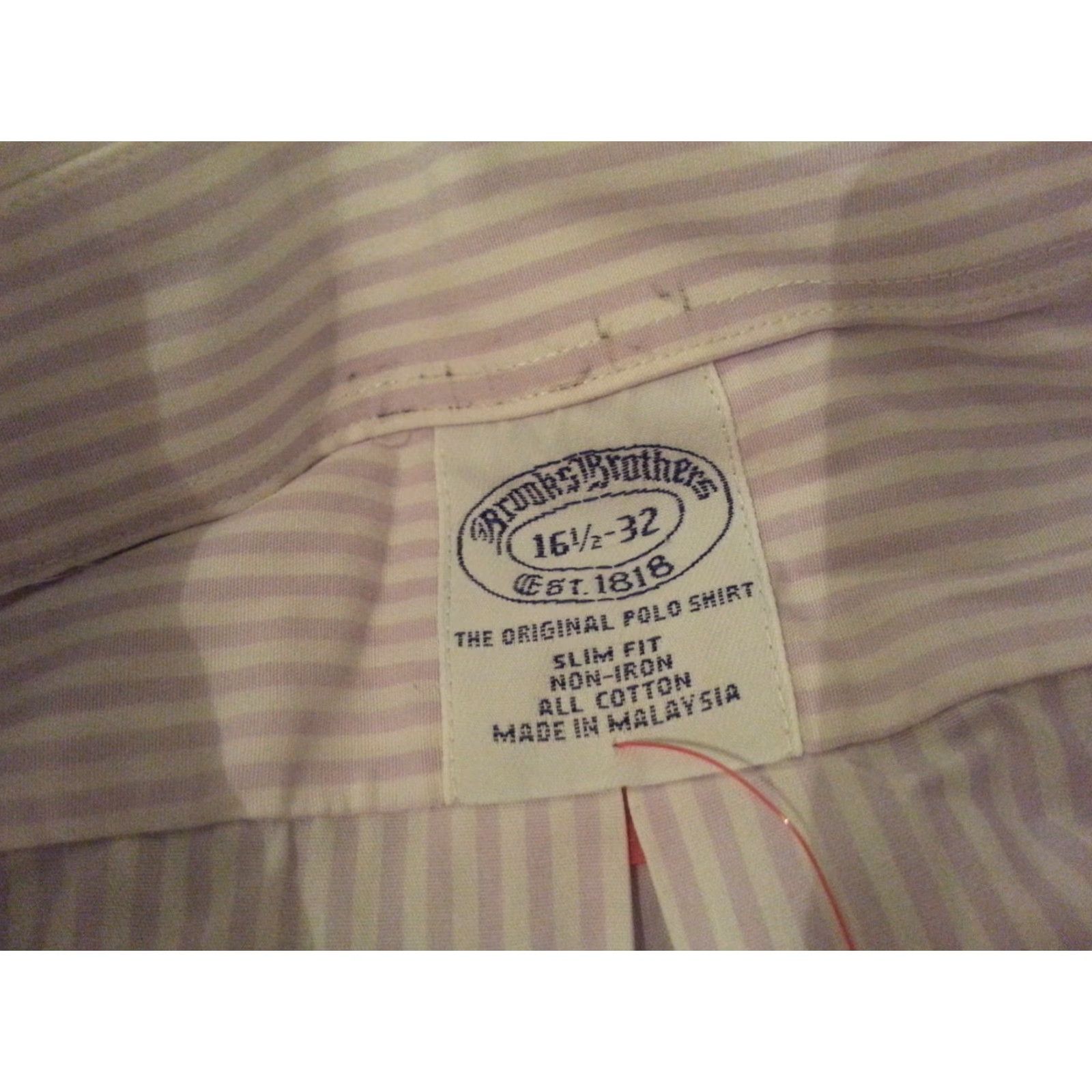 Brooks Brothers Brooks Brothers Mens Dress Shirt 16 1/2 32 Purple Stripes Cotton Long Button Size 46R - 4 Thumbnail
