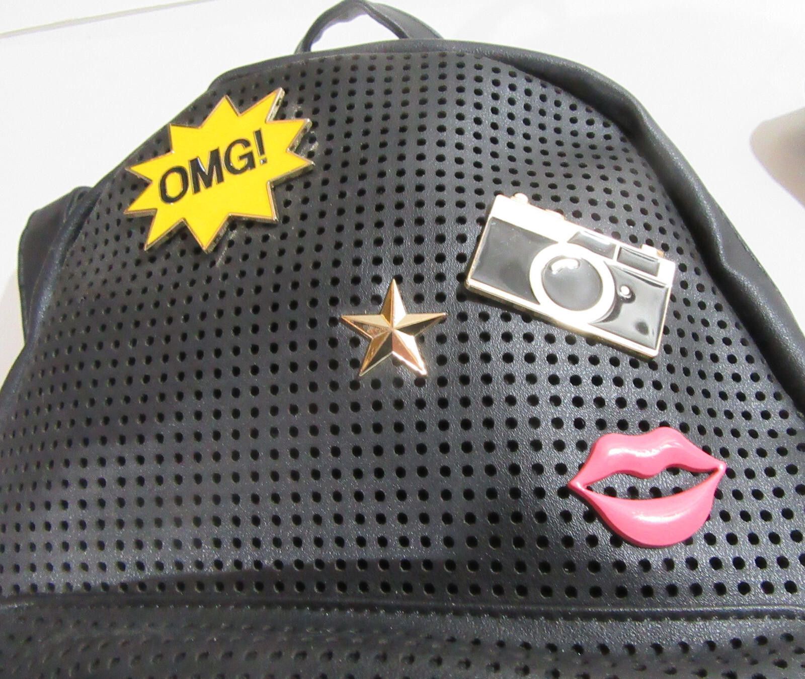 Designer Imoshion Vegan Leather Backpack Emoji Symbols Black OMG Size ONE SIZE - 7 Thumbnail