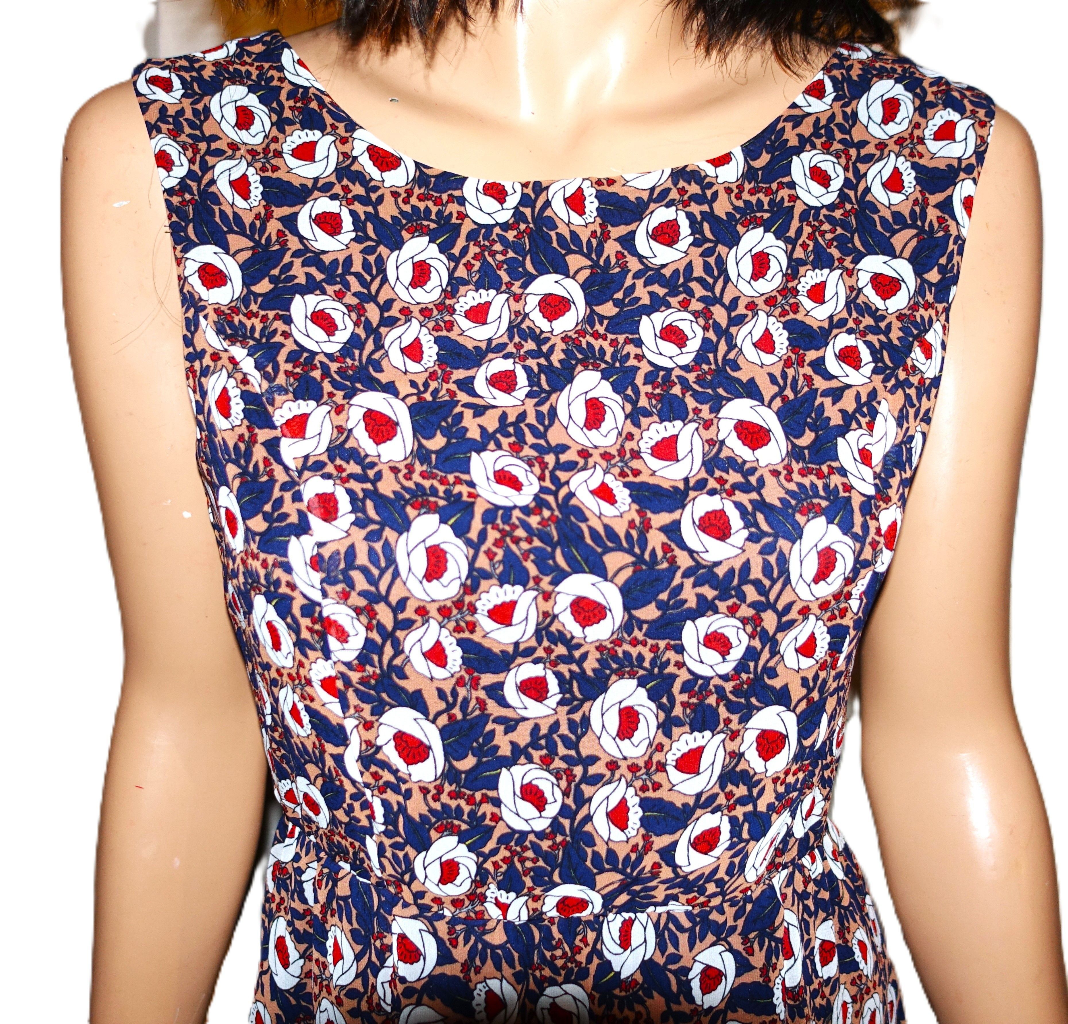 Other Yellow Star Brown Navy Blue Floral Dress S Size S / US 4 / IT 40 - 3 Thumbnail