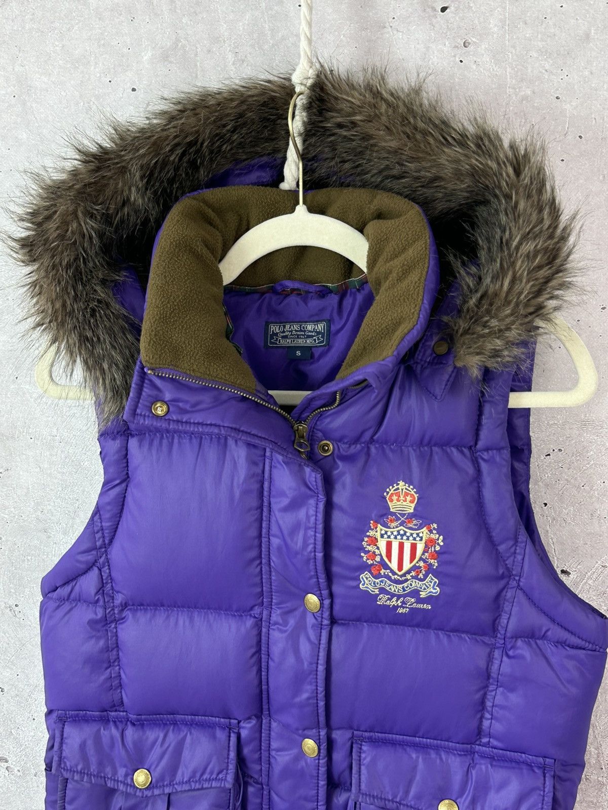 Vintage Polo Ralph Lauren Puffer Down Women's Vest with Fur