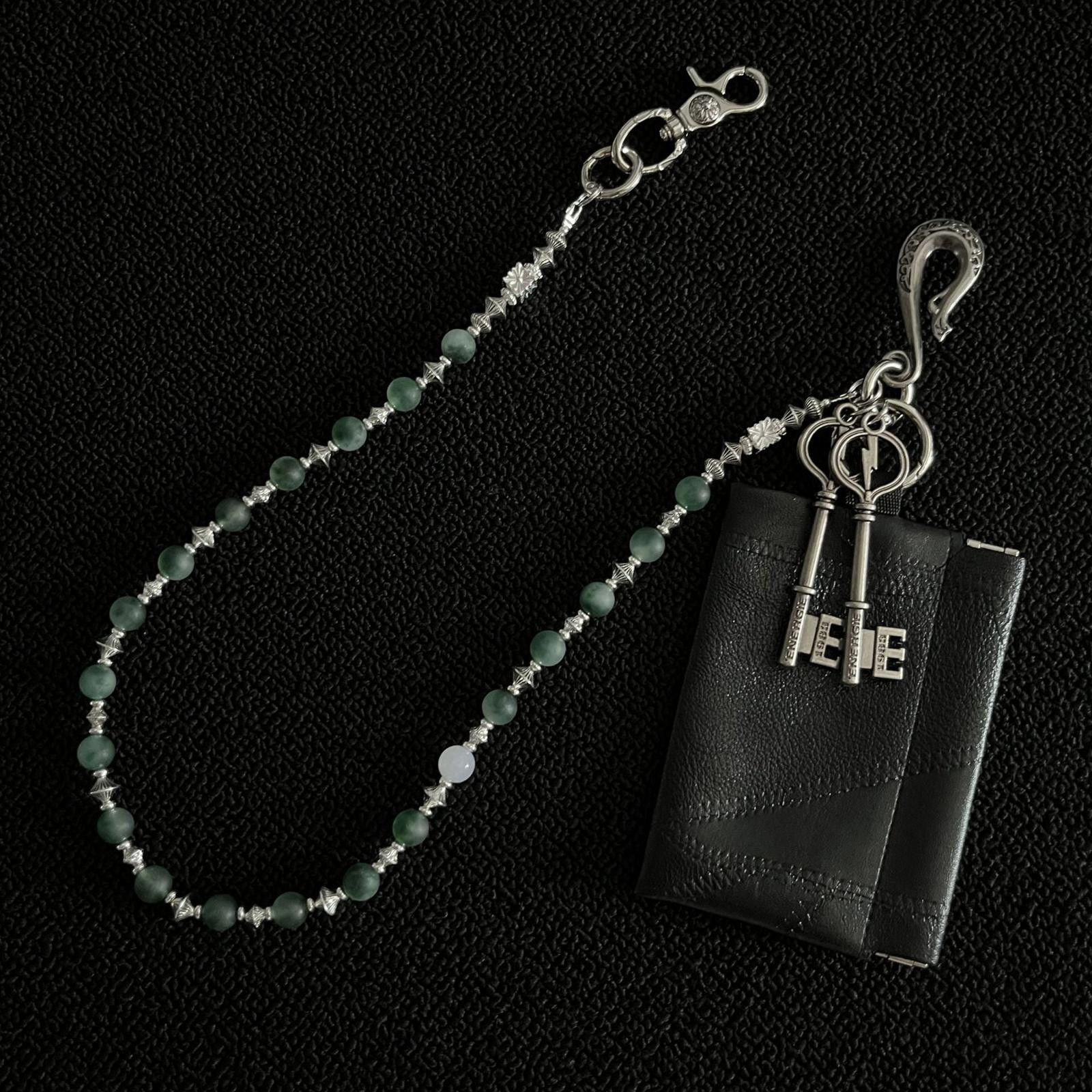 Jewelry Black Leather Wallet with Beaded Chain and Key Charm Size ONE SIZE - 2 Thumbnail