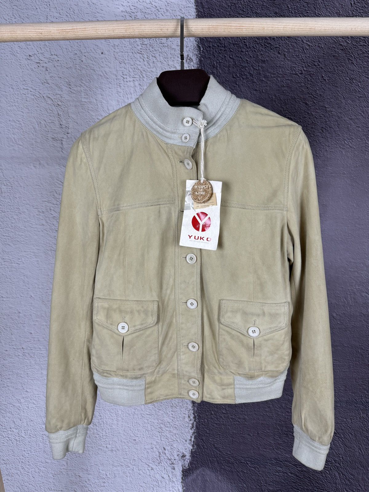 Japanese Brand Yuko beige leather bomber jacket Japanese style Size XL / US 12-14 / IT 48-50 - 2 Thumbnail