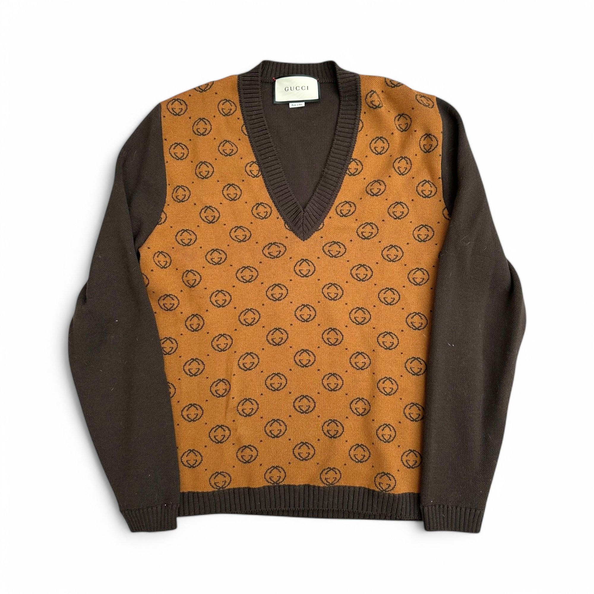 Gucci Gucci Dapper Dan Cardigan Interlocking G Logo Brown Wool Size US M / EU 48-50 / 2 - 1 Thumbnail