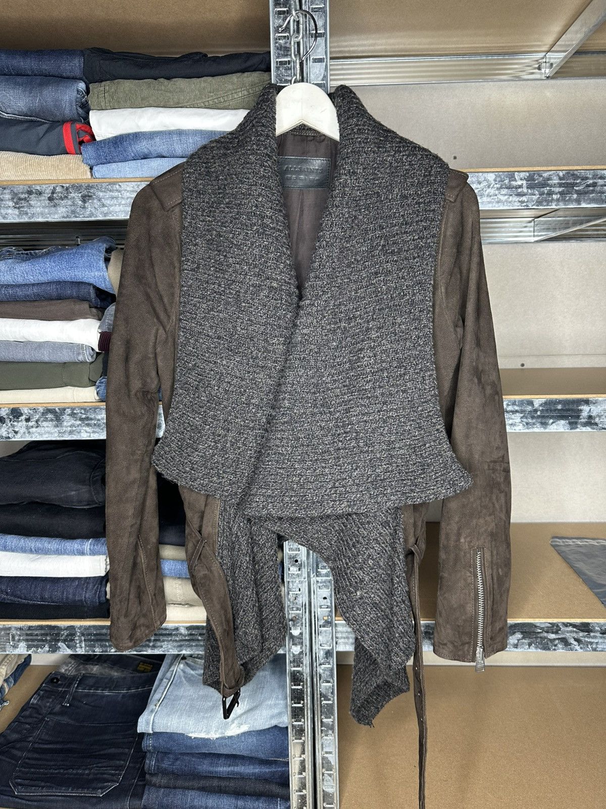 Allsaints AllSaints Wrap Knit Wool Front Leather Biker Jacket US 8 Size M / US 6-8 / IT 42-44 - 2 Thumbnail