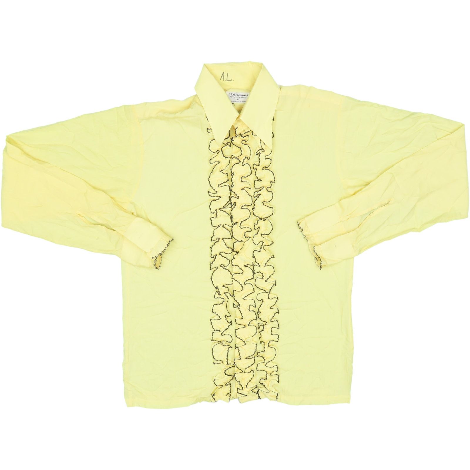 70’s Vintage Prom Formal Wedding Tuxedo Ruffle Dress Shirt in Yellow, Men’s (Size Small)