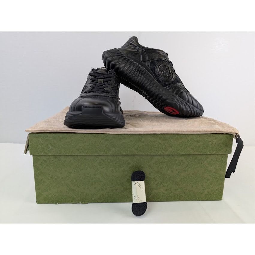 Gucci o1rshd1 Ripple Leather Sneakers in Black Size US 11.5 / EU 44-45 - 16 Thumbnail