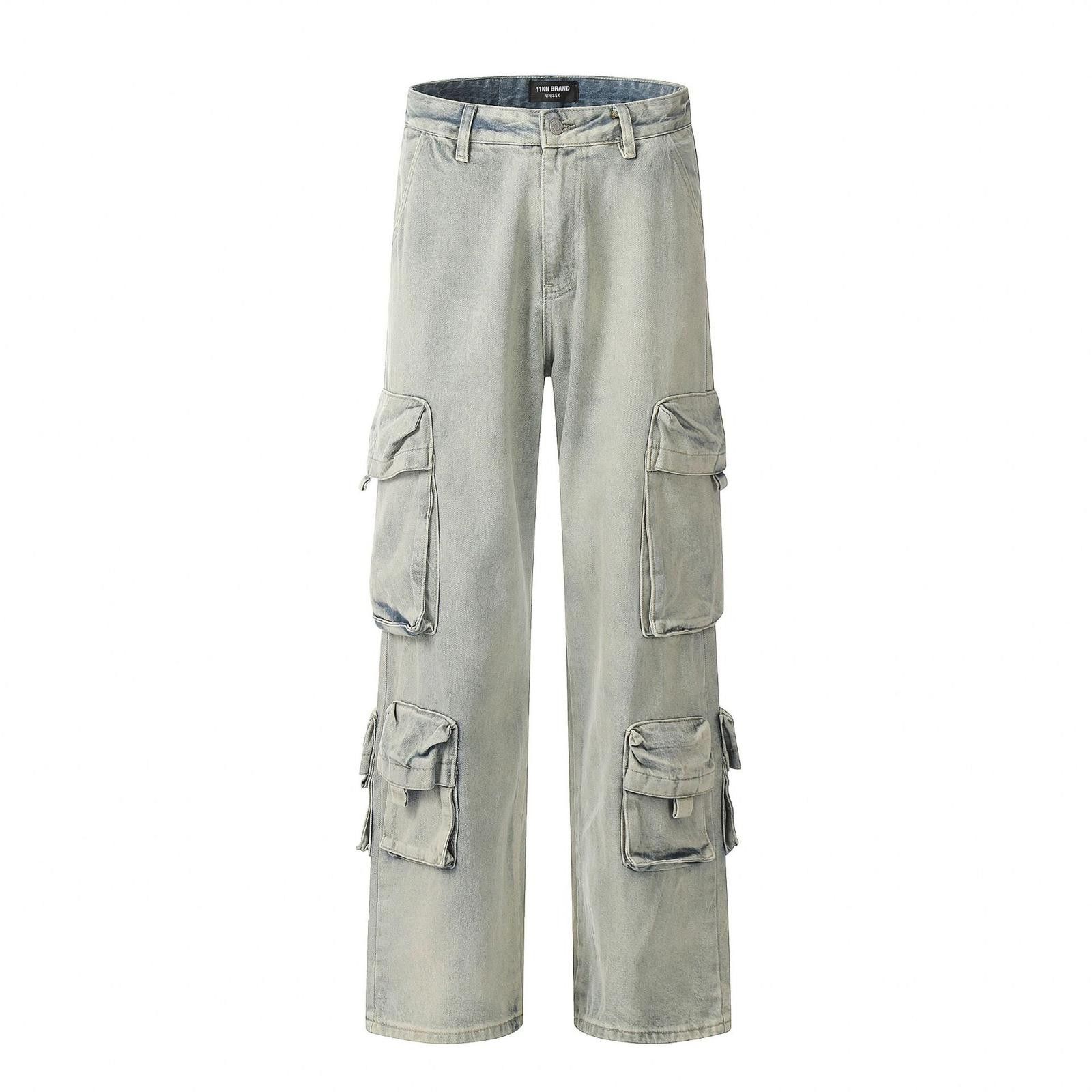 Japanese Brand Light Gray Baggy Cargo Pants with Multiple Pockets Size US 32 / EU 48 - 5 Thumbnail