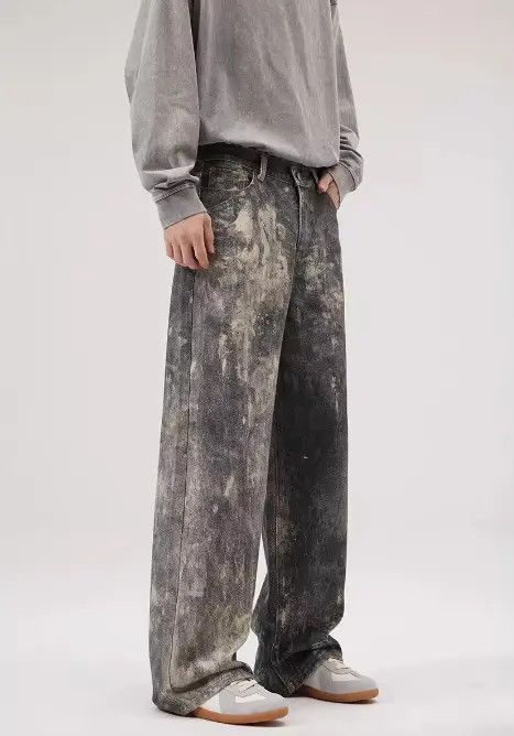 Japanese Brand × Jean American street style ink-splashed gray black baggy jeans Size US 32 / EU 48 - 4 Thumbnail