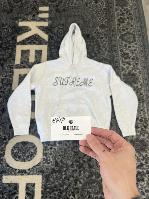 Supreme SUPREME SCRIPT HOODIE GREY SIZE SMALL Grailed