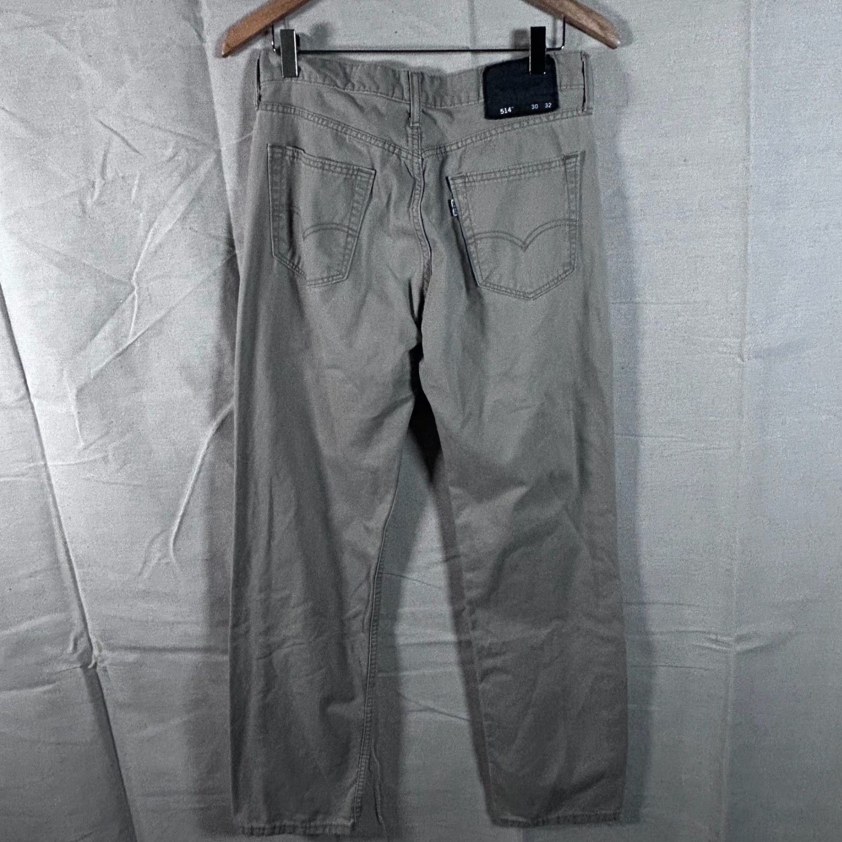 Levi's Levi's 514 Straight Fit Pants Mens Size 30x32 Khaki Tan Cotton Blend 5-Pocket Denim Button Zip Back Patch Beige Solid Casual Size US 30 / EU 46 - 4 Thumbnail